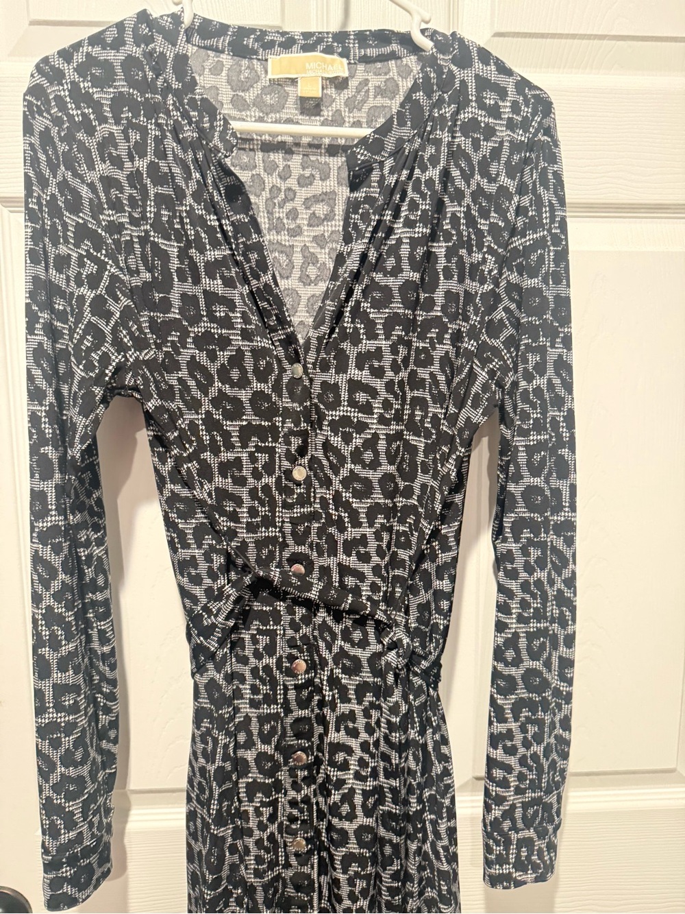 Michael Kors Black and White Mixed Print Button-Front Dress